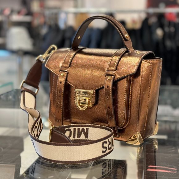 Michael Kors Manhattan Medium Satchel Shoulder Crossbody Bag + Wallet Mocha - Picture 4 of 14